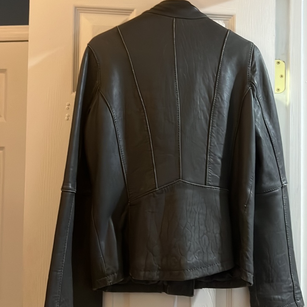 Michael kors grey leather moto jacket dark grey size large - Picture 10 of 10